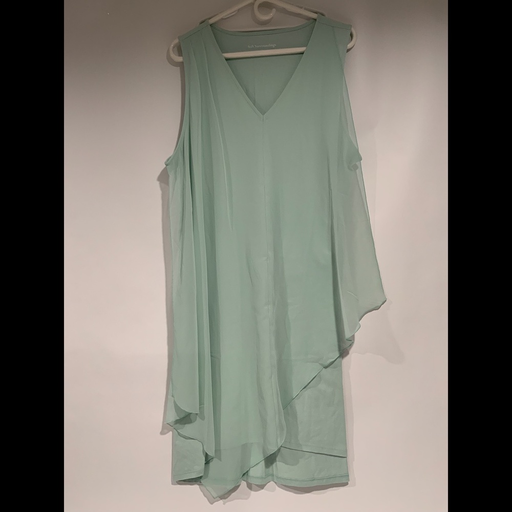 NWT Soft Surroundings Sz 1X Amalfi Dress Chiffon Overylay Sea Mist - Picture 2 of 6
